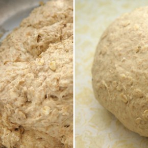 Making and kneading the dough.
