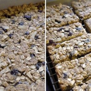 Quinoa breakfast bars out of the oven, cool a little before cutting.